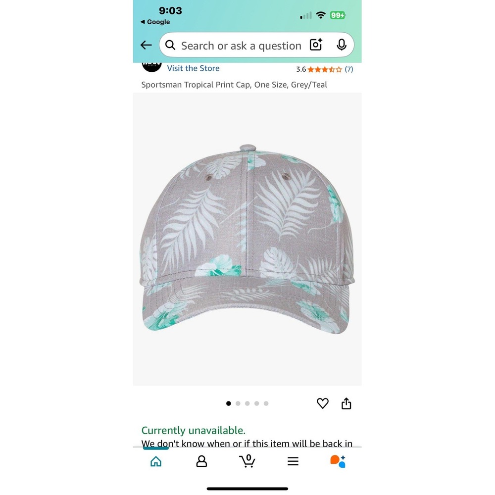 Tropical Print Cap Grey/teal With Embroidered Logo‎